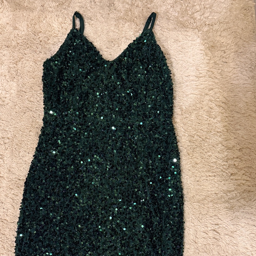 SHEIN Dark Green Sequin Spaghetti Strap Prom Dress